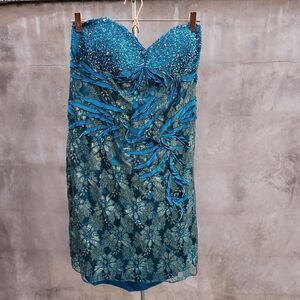 Aspeed design turquoise beaded special occasion mini dress